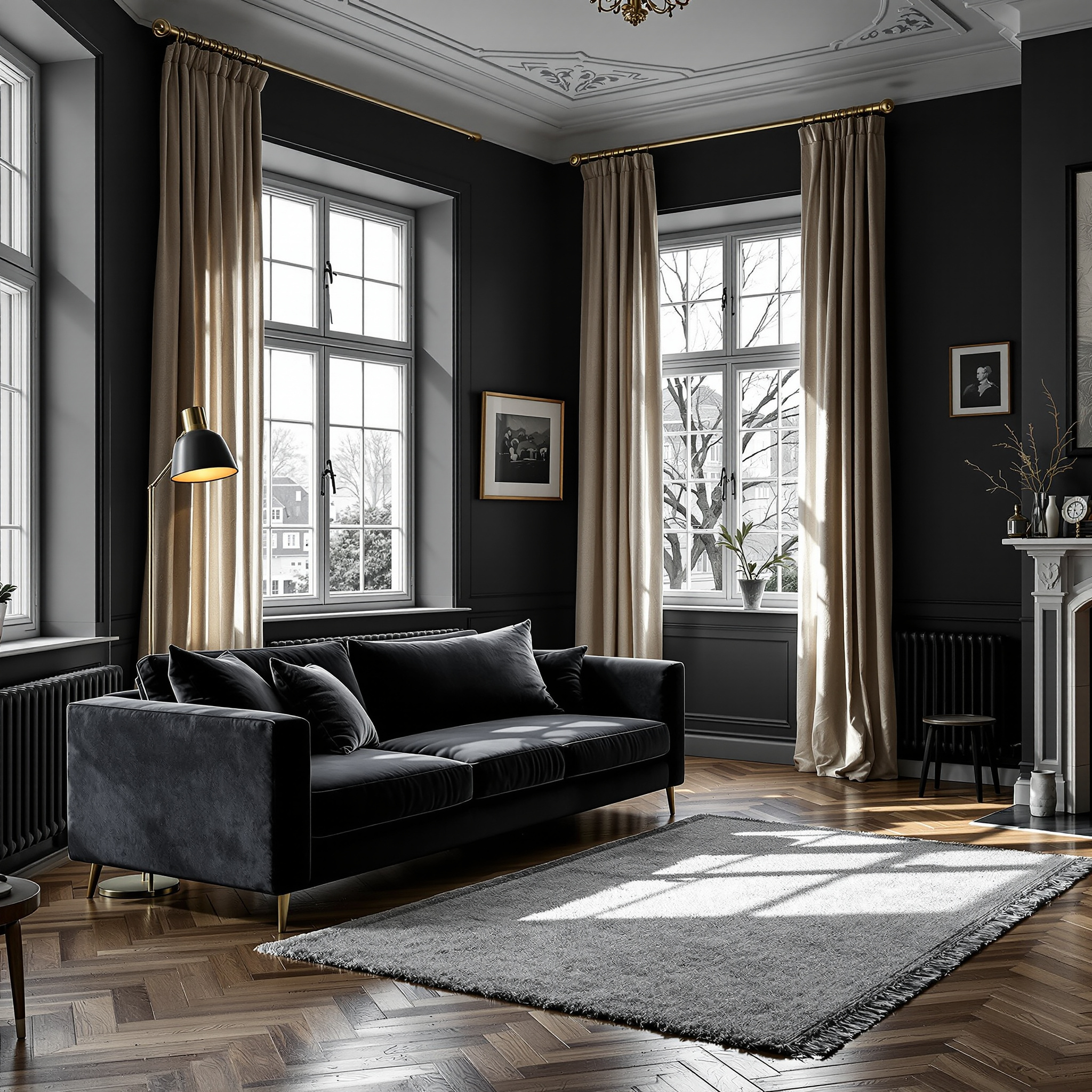 7 dunkle Wohnzimmer-Ideen: Anthrazit, Tannengruen, Petrol
