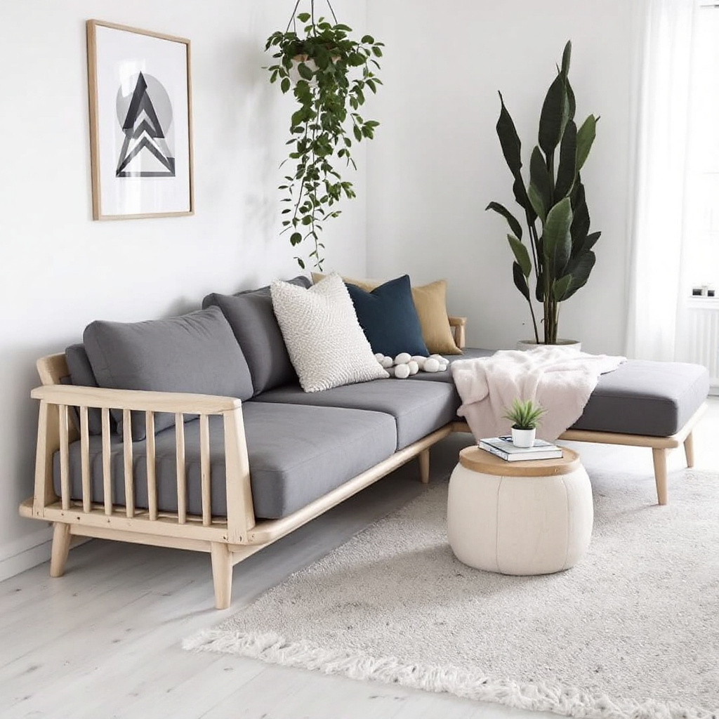 Zweisitzer und schmales Daybed in L-Anordnung in einem hellen Raum