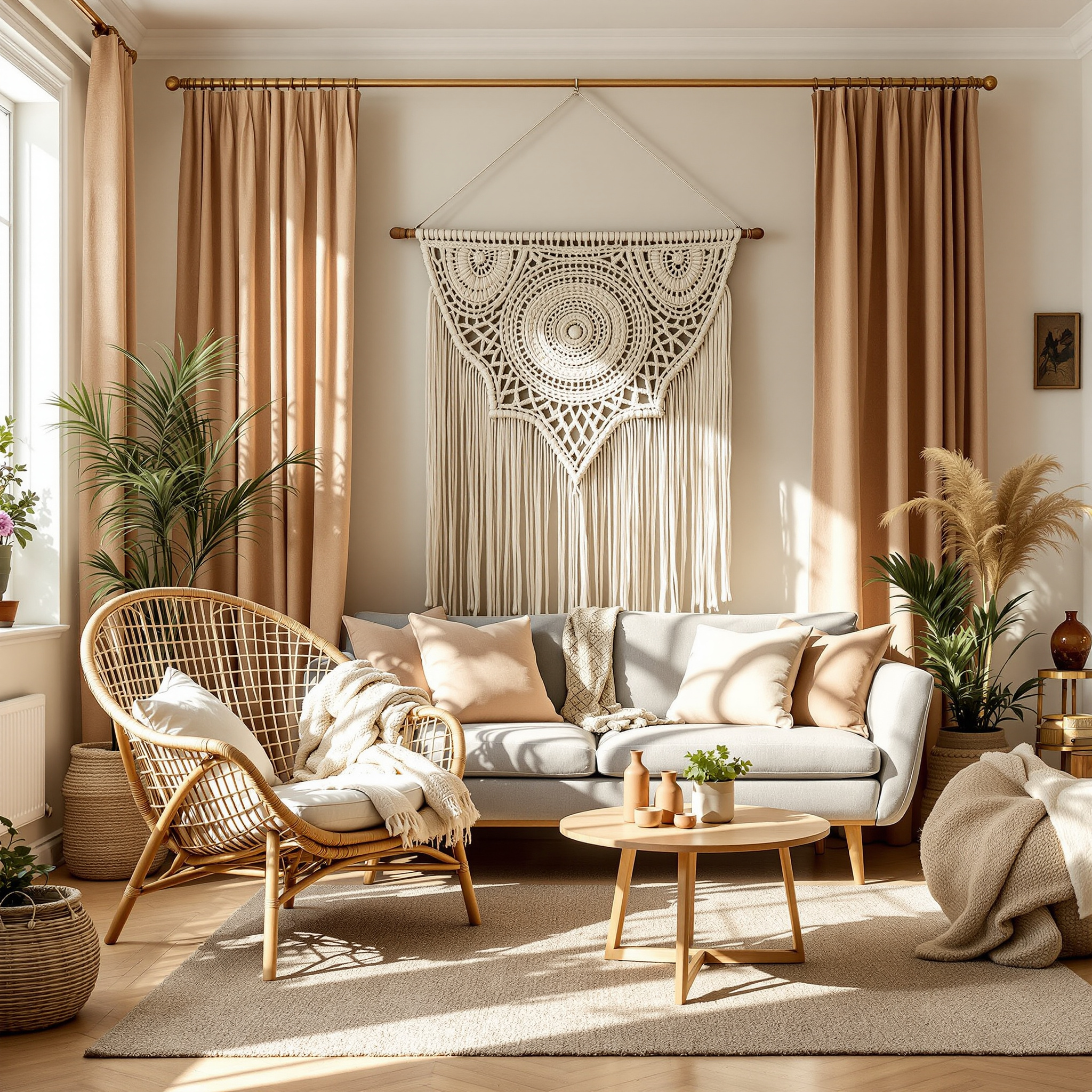 11 Boho-Wohnzimmer mit Rattan, Makramee und Leinen