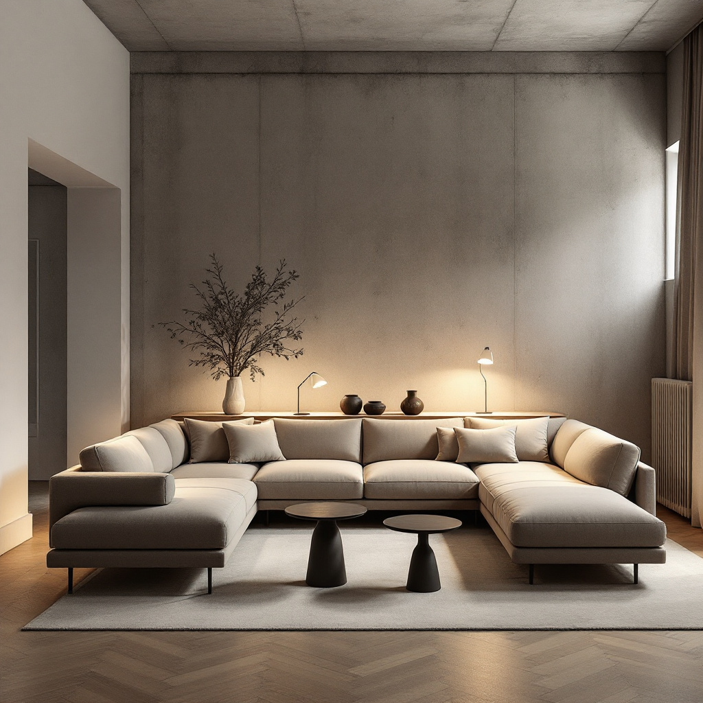Kopenhagener Loft mit hohen Decken und Japandi Einrichtung in Grautönen