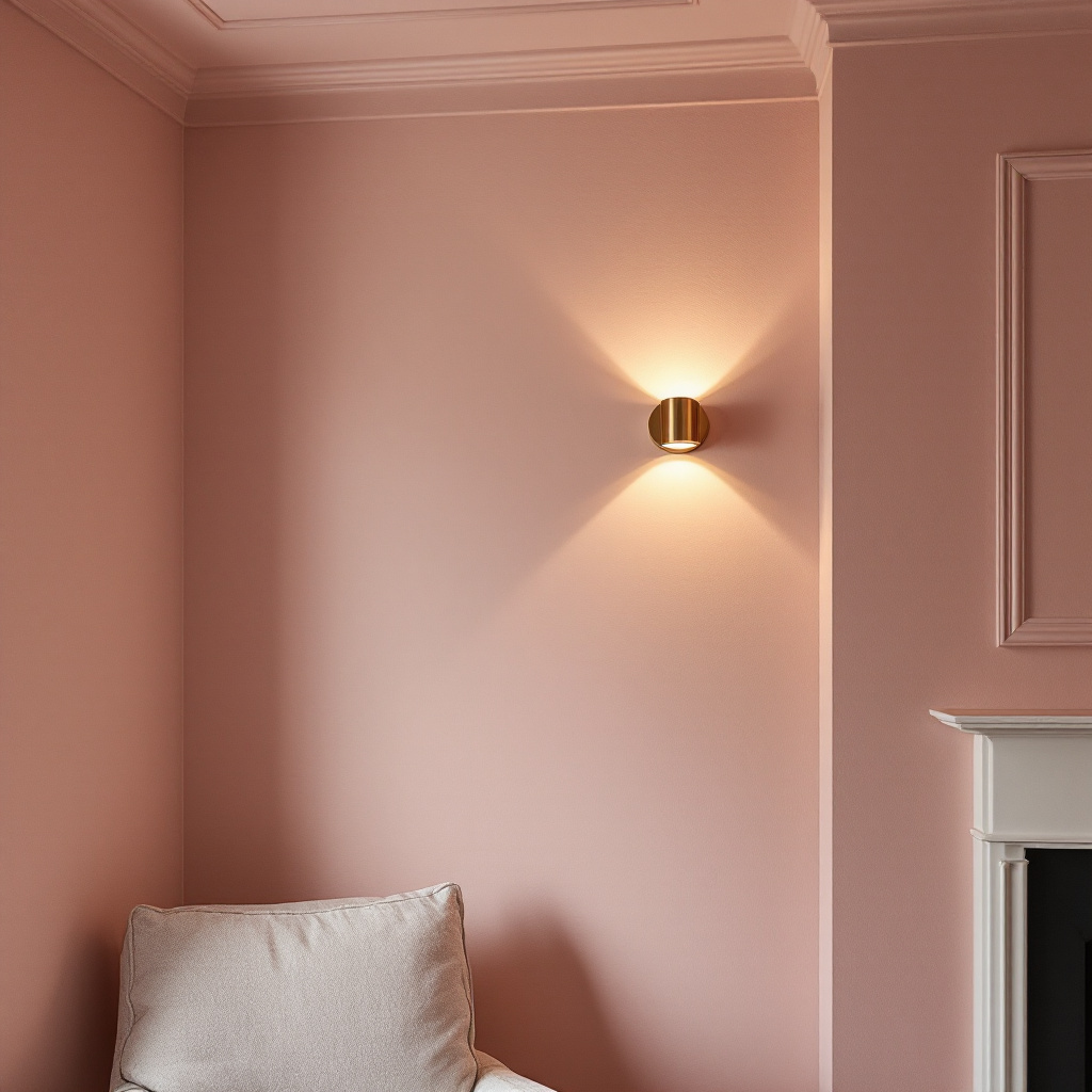 Wohnzimmer mit Wand und Stuck im gleichen rosa Putzton