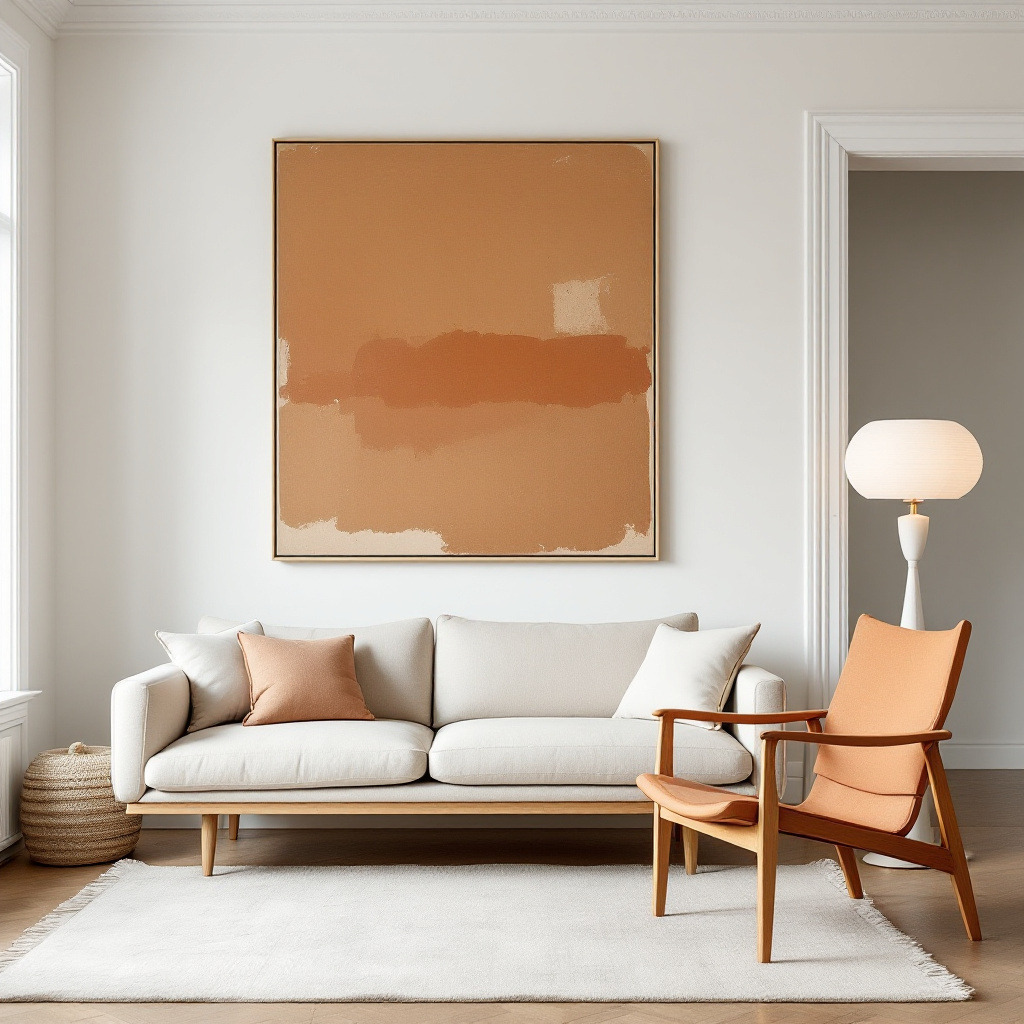 Minimalistisches Eschen-Wohnzimmer mit grossformatigem Kunstwerk