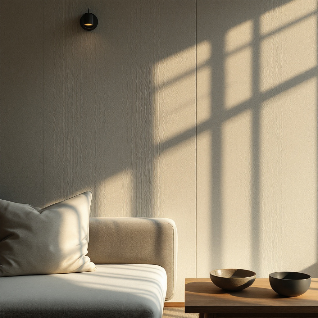 Gekämmter Strukturputz Wand mit Wandleuchte und Schatten