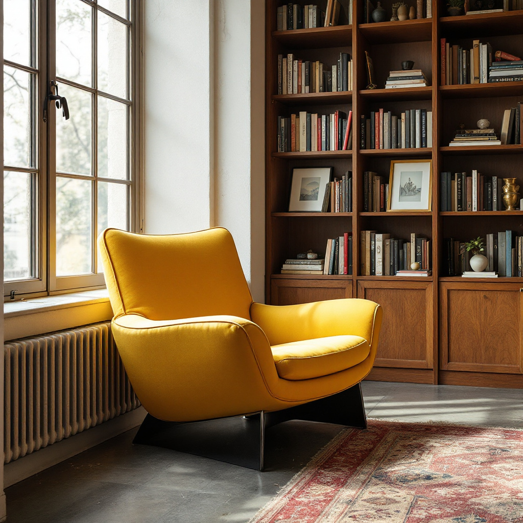 Pierre Paulin F444 Sessel in Senfgelb in Brüsseler Altbau