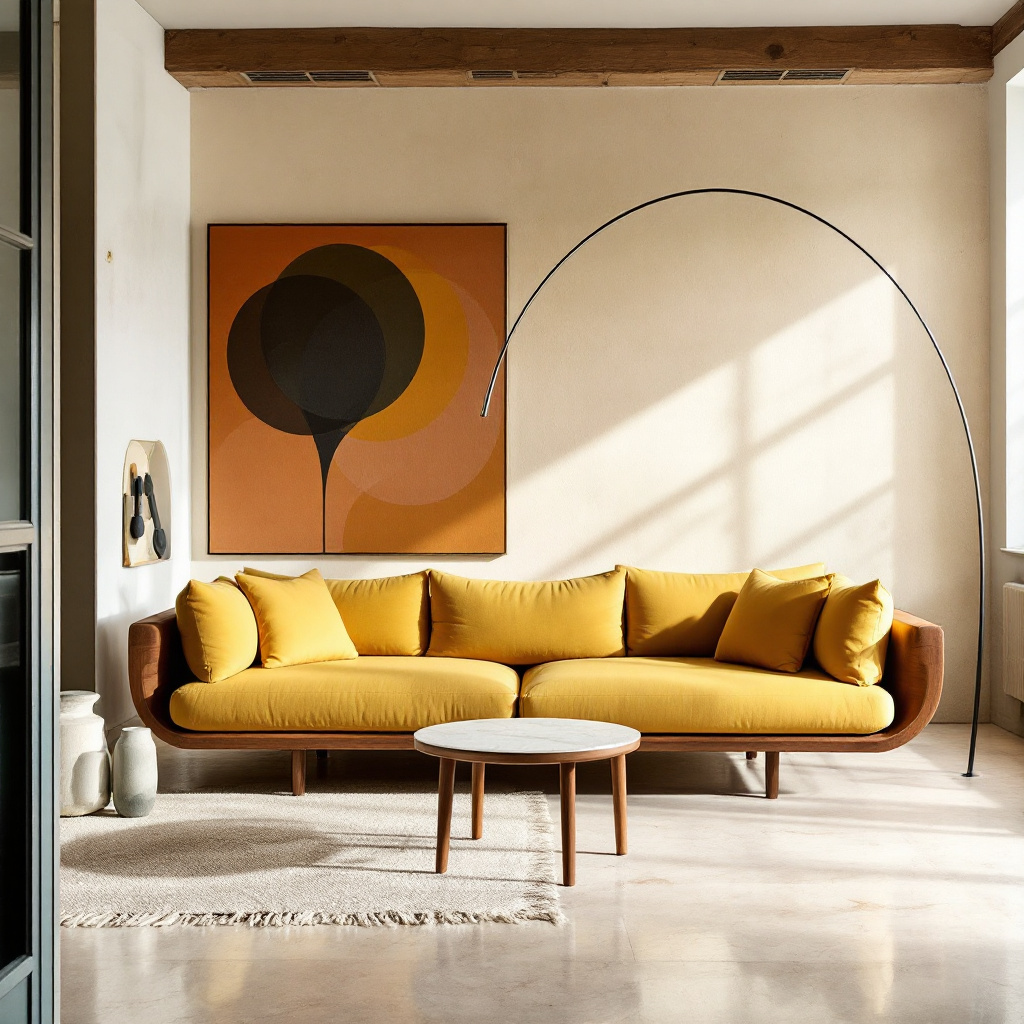 Cassina 932 Sofa in Senfgelb mit Walnuss-Rahmen, Mailand