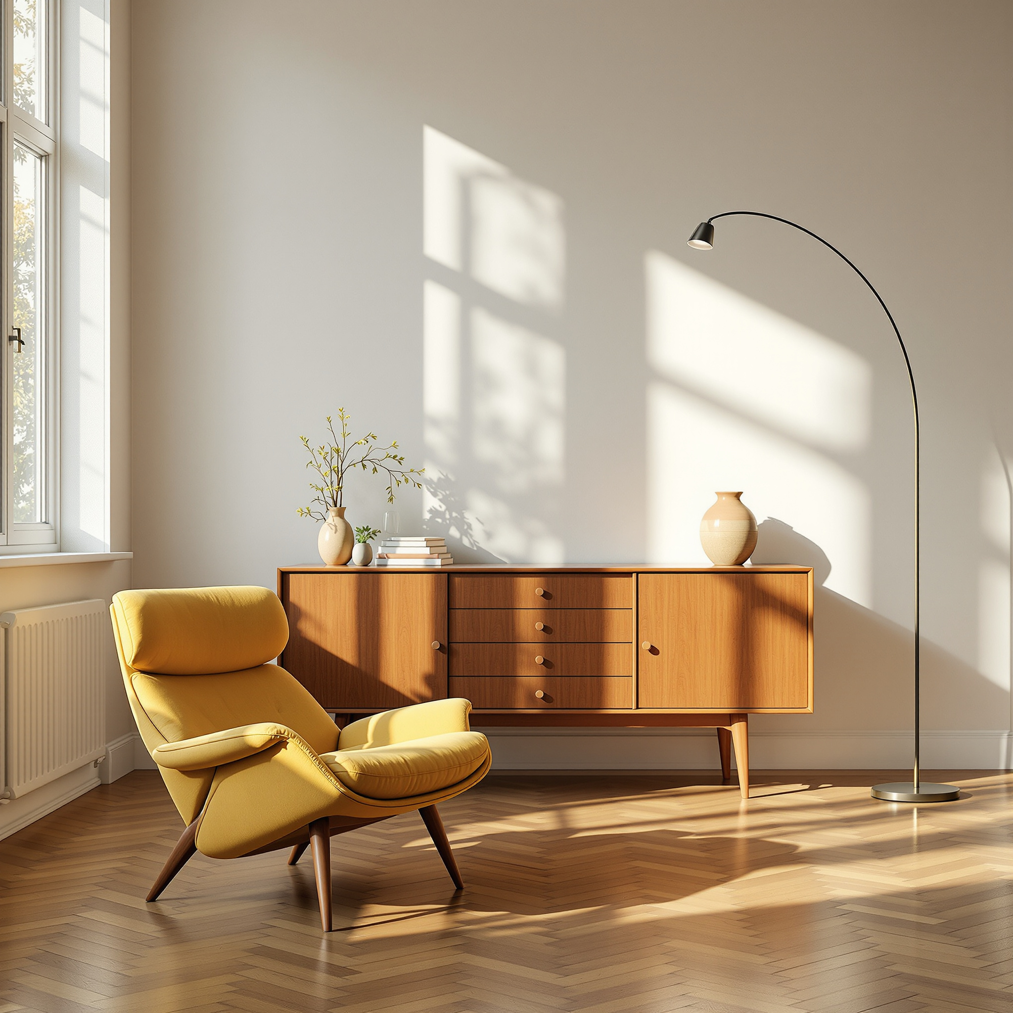 7 Mid-Century-Wohnzimmer mit Walnuss und Senfgelb