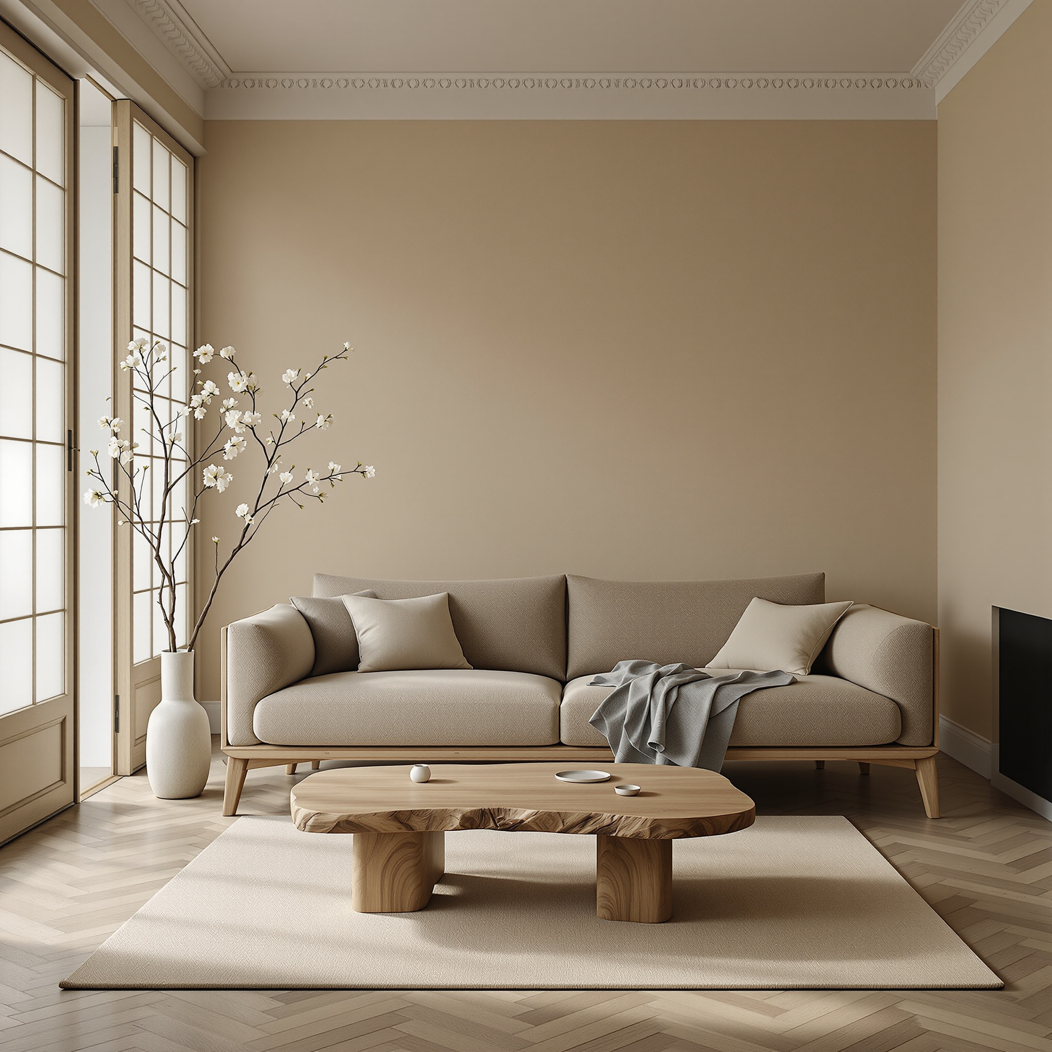 9 Wohnzimmer im Japandi-Stil mit ruhiger Farbpalette